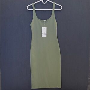 NWT Zara Sage Green Midi Dress size Medium